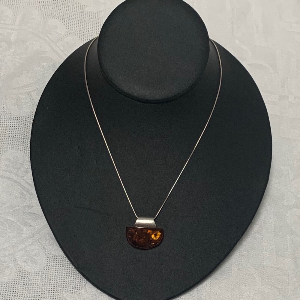 Minimalist Sterling Silver Amber Pendant Necklace